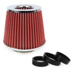 Universaalne kooniline õhufilter punane/kroom + 3 adapterit amio-01282