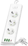 pikendusjuhe 3-pesa+3xusb+usb-c 3 m valge kobi