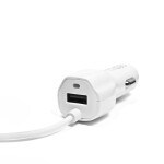 laadija auto MICRO USB / lisaks USB valge