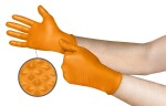 Disposable nitrile gloves Ansell Microflex Mega Grip 93-256, 100 pcs, 0,13mm, 275mm long, orange, size M (7,5-8)