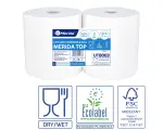 MERIDA TOP - tööstuslikud paberrätikud, rull valge, 2-kihiline, 100% tselluloos, 145 m (2 tk / pakk.)