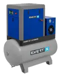Kompressor kruvikompressor EVERT seeria X, 7,5 kW 400V 10 bar, tõhusus: 970i/min, paak: 500L, kuivati