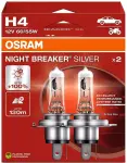 12v h4 лампа 60/55w p43t night breaker silver +100% 2шт osram