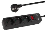 Pikendusjuhe 3-pesaga + 2xUSB maandusega + lüliti 3m must Blow