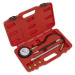 SEALEY bensiinimootori kompressiooni tester  adapterid 10, 12, 14 i 18mm, pikendus